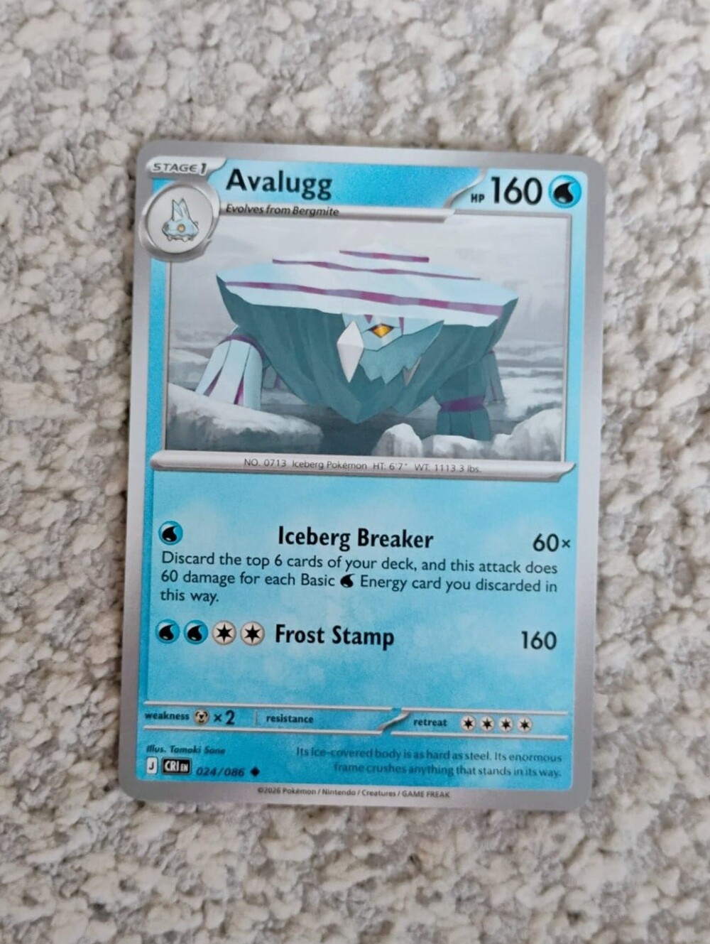 POKEMON TCG Card Avalugg Chaos Rising 024/086 PZ